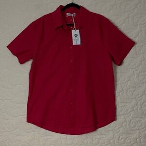 NEW Davide Neri Italian Linen Blend Short Sleeve Button Up Shirt Red Size Medium